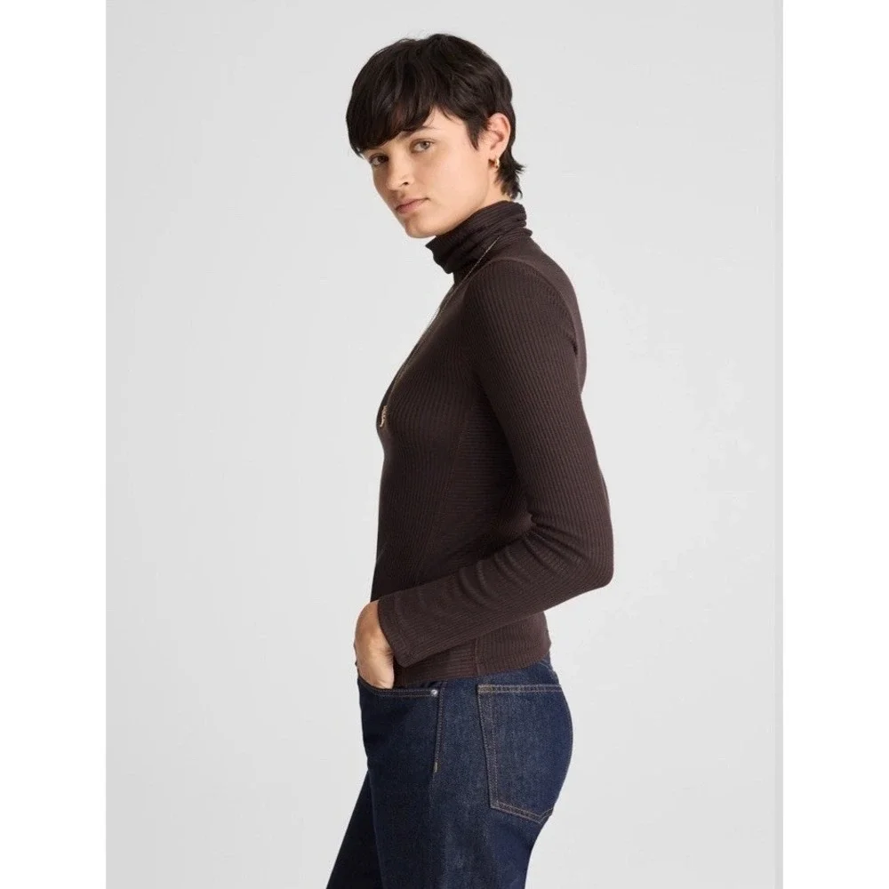 Madewell NWT Ribbed Turtleneck Long-Sleeve Tee Heather Cream Small Mock Neck